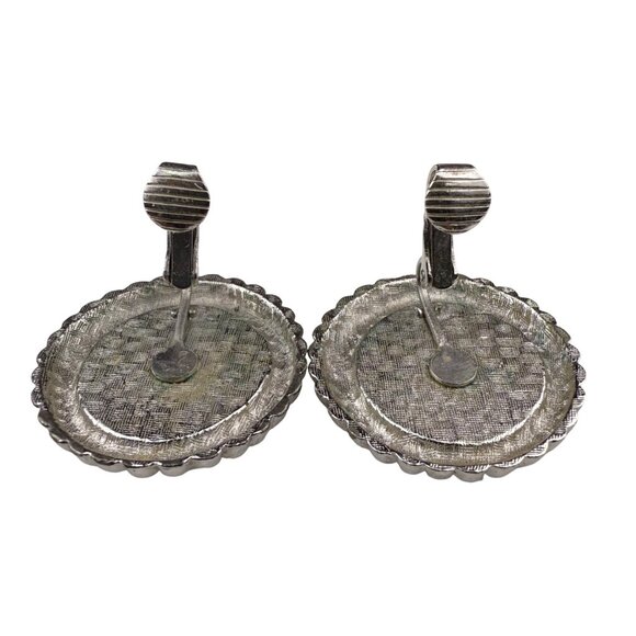 Sarah Coventry Womens Silver Tone Clip-On Earrings Retro 1960s Scalloped Black A - Picture 3 of 5